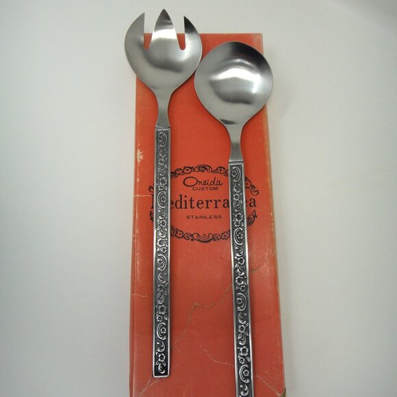 Oneida Custom Mediterranea Stainless Salad Serving Set Spoon Fork  MCM Box - Picture 11 of 11